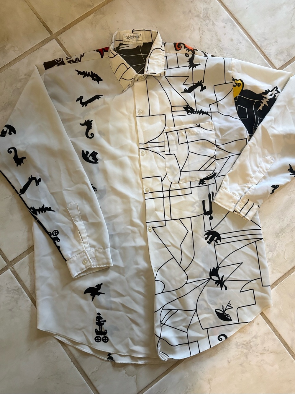 Apparenza White Shirt with Black Abstract Lines